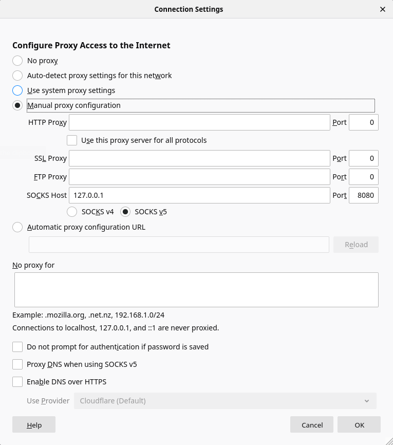 Configuration du proxy SOCKS dans Firefox